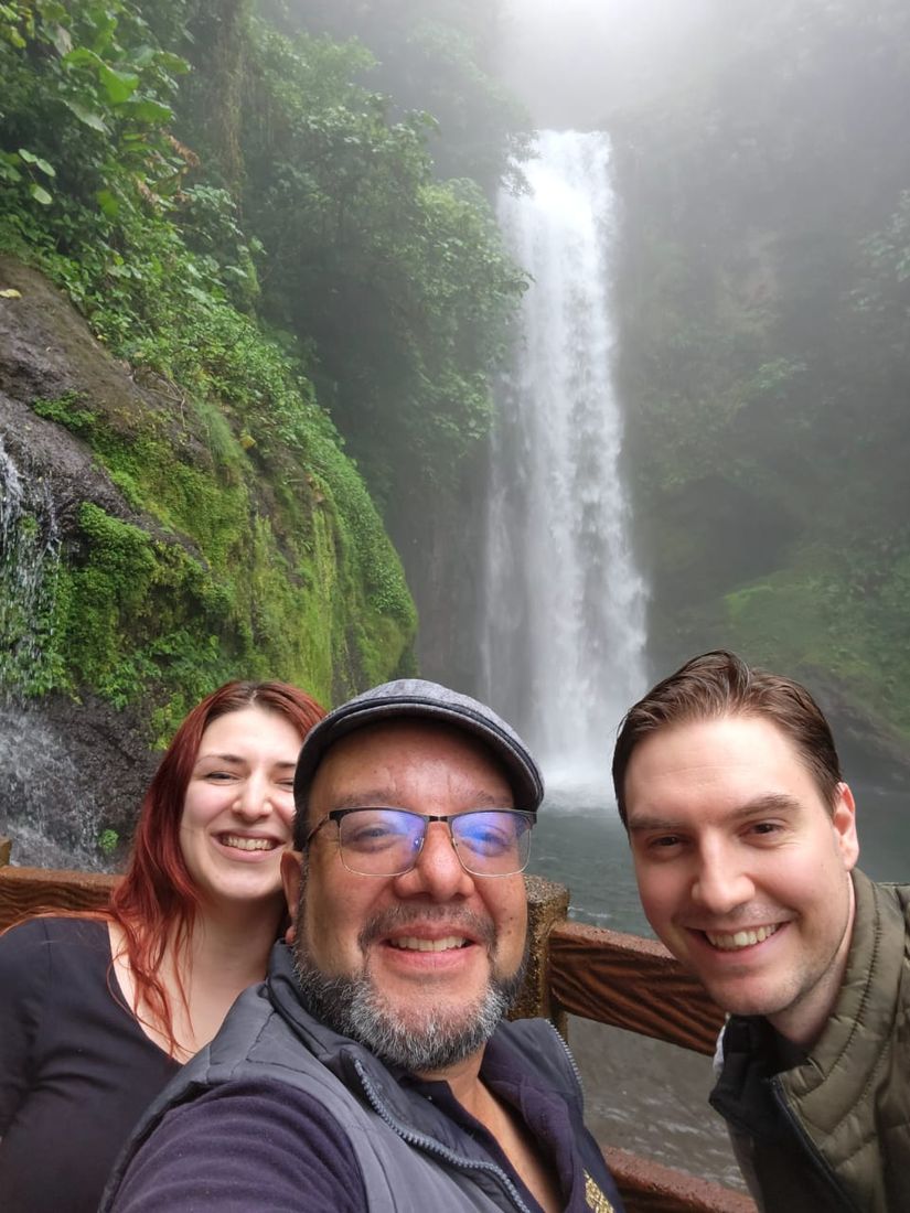 Guests at a waterfall